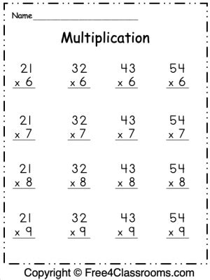 multiplying 2 digits by 1-digit worksheet|Multiply 2.